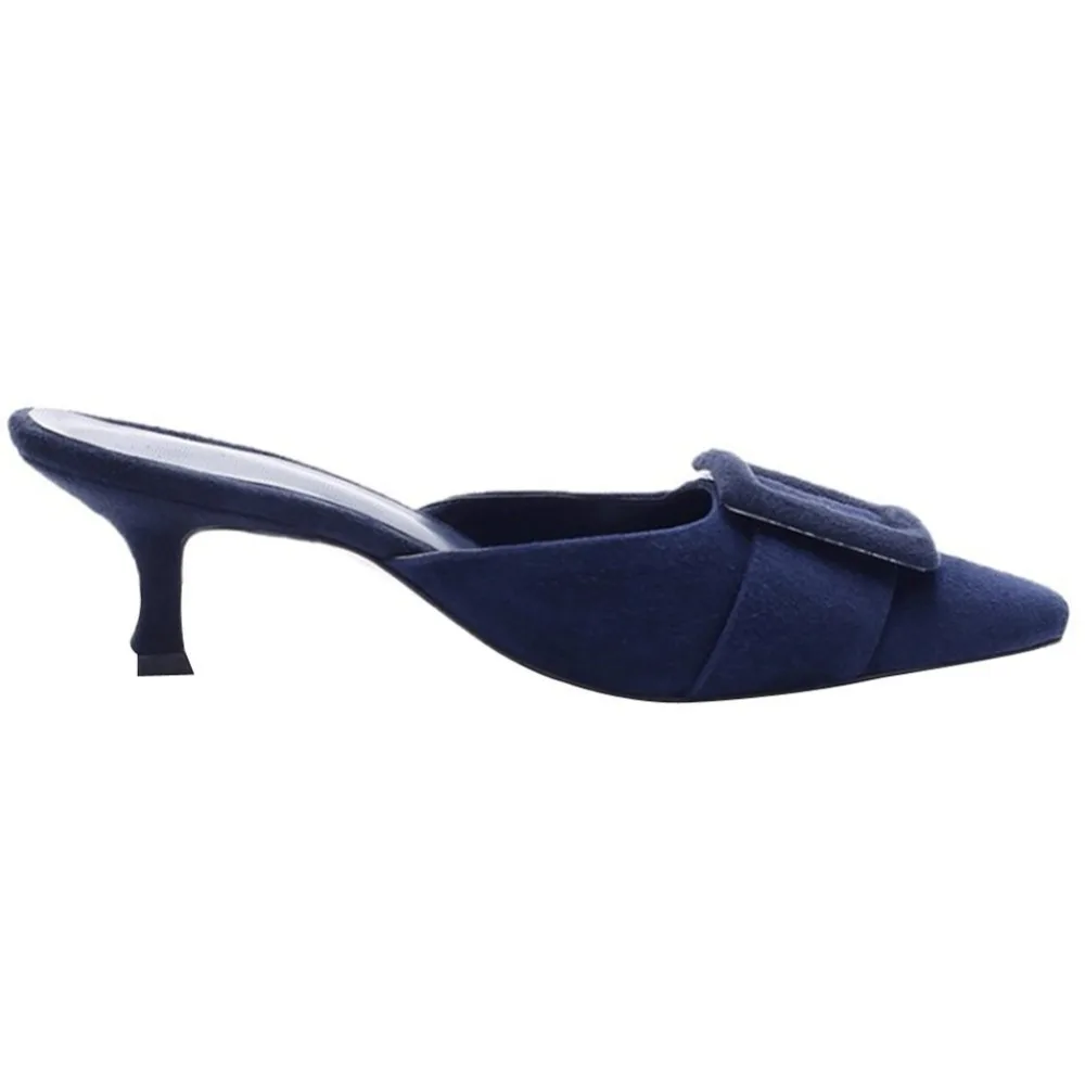 

LOVIRS Women Mules Pointed Toe Med Heels Buckle Loafers Female Sandals Slip On Ladies Woman Shoes Dress Black Plus Size US5-15