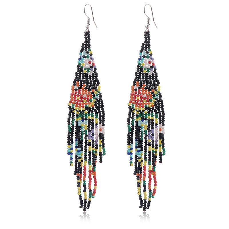 Винтажные этнические Разноцветные длинные висячие серьги с кисточками для