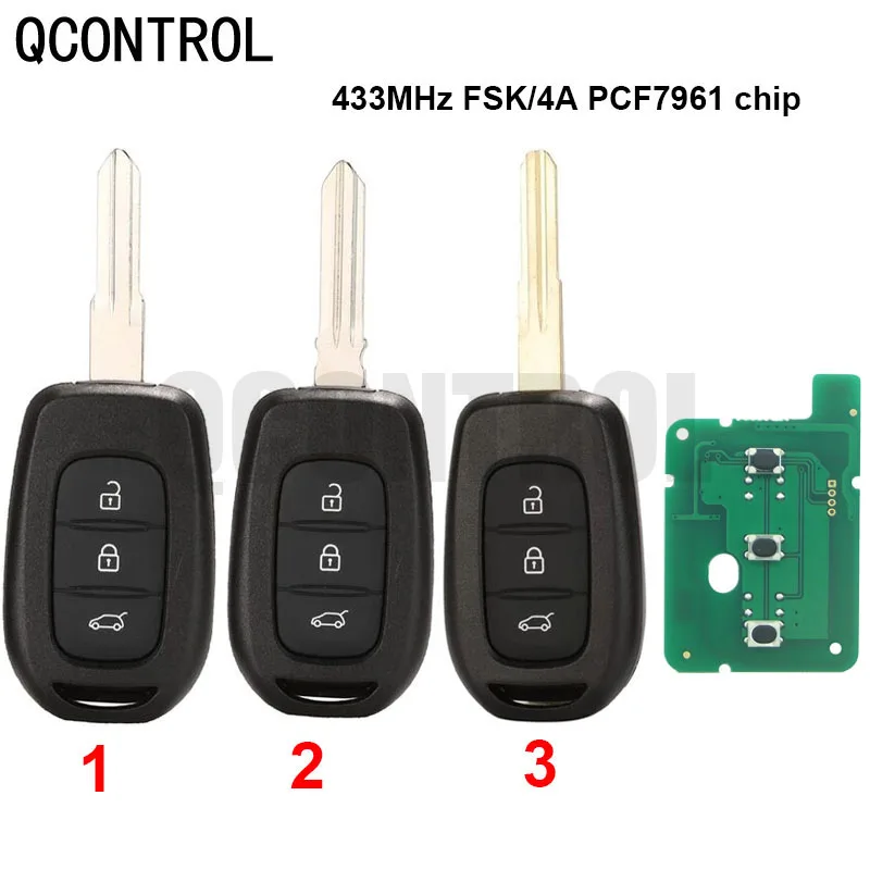 QCONTROL Remote 3 Button Car Key for Renault Sandero Dacia Logan Lodgy Dokker Duster 2016 with PCF7961M HITAG AES Chip 433MHz