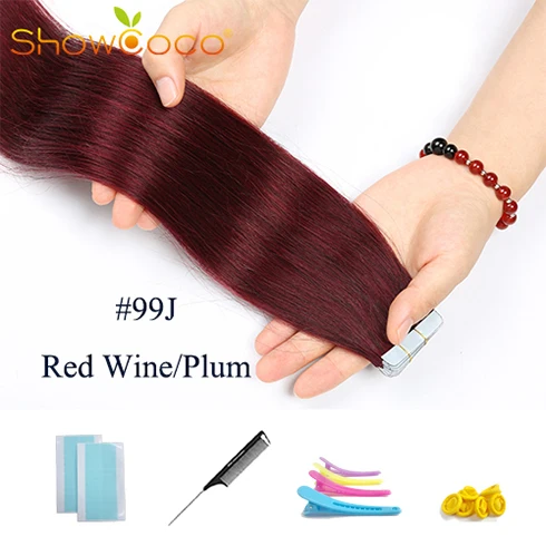 Color99J -20 Pcs ShowCoco лента в Пряди человеческих волос для наращивания натурального волос 20/40 шт, смешанные цвета, Цвет горячие головы для наращивания блеск коричневого до блондинка ленточных накопителей - Цвет: Color99J -20 Pcs