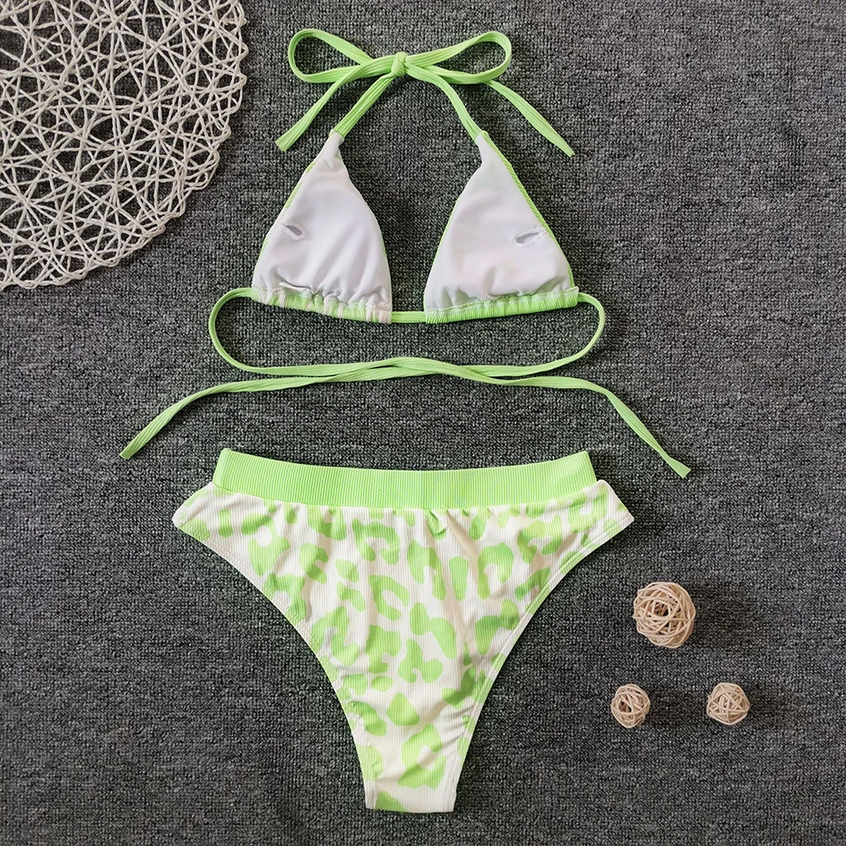 

High Waist Bikini 2021 Women Swimsuit Female Swimwear Leopard Bikinis Set Halter Top Bathing Suit Women Swimming for Beach Wear