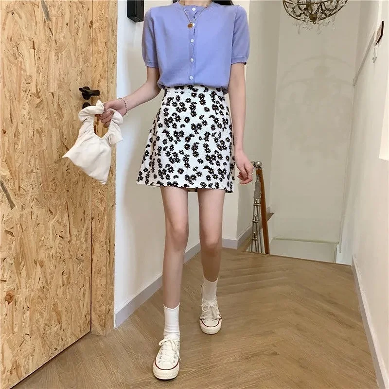 

Skirts Women Plus Size 3XL Elegant Fashion Floral Summer New Female Fresh Youth Student High Waist Hot Sales A-line Mini Skirts