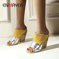 enmayer sexy animal prints women slippers summer outside women shoes basic wedges high heels shoes woman big size 34 43