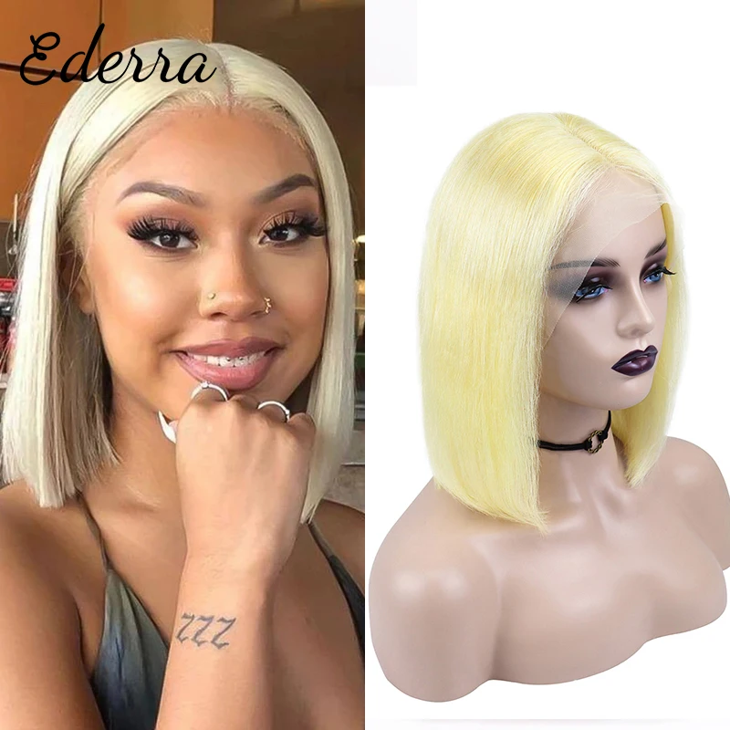 Transparent 613 blonde 13X4 Lace Front Wigs for black women Remy Straight Brazilian Human Hair Short Bob Frontal Wig