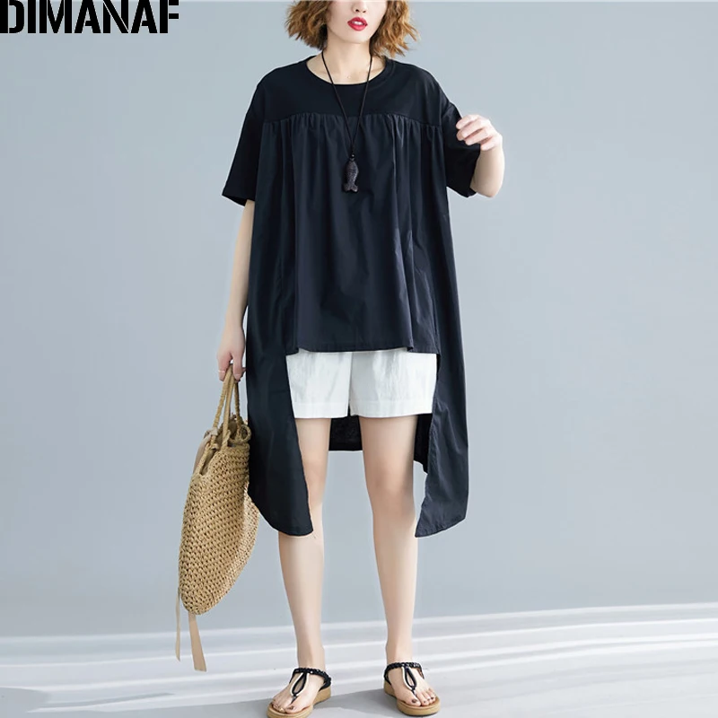 DIMANAF летняя блузка рубашки женская одежда большие размеры плиссированные с