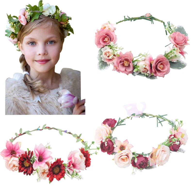 Camellia Flower Crown Festival Headband Women Hair Accessories Headdress Girl Floral Garland Wedding girls hair flower hairpiece