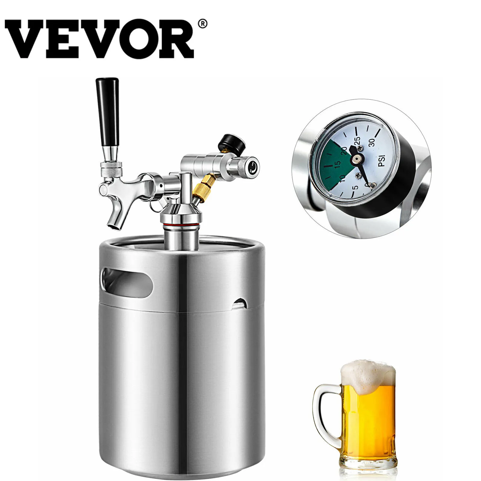 VEVOR 2L 4L 5L برميل البيرة الخشبي صغير الفولاذ المقاوم للصدأ موزع الجعة المحمولة مع البيرة صنبور مكافحة الميكروبية سهلة نظيفة التخزين المنزل است...