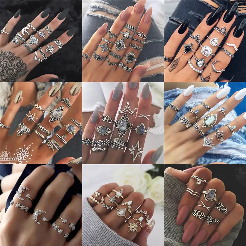 Женский комплект колец в богемном стиле вечерние ювелирные изделия ретро с