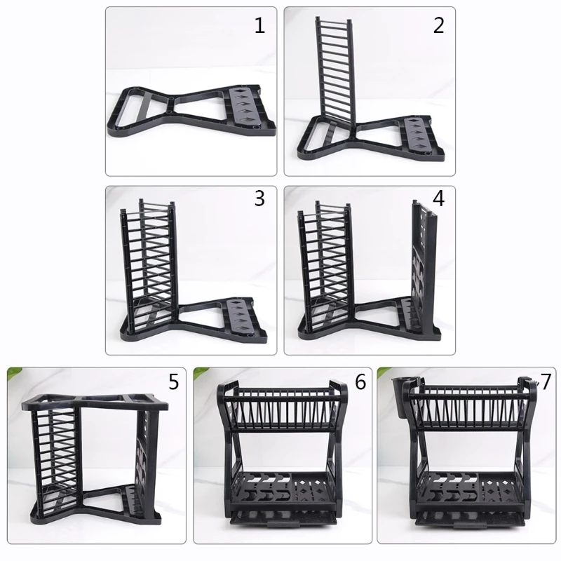 

Double-layer Kitchen Dish Bowl Draining Storage Rack with Chopstick Cage Household Tableware Organizer Tray Box Basket