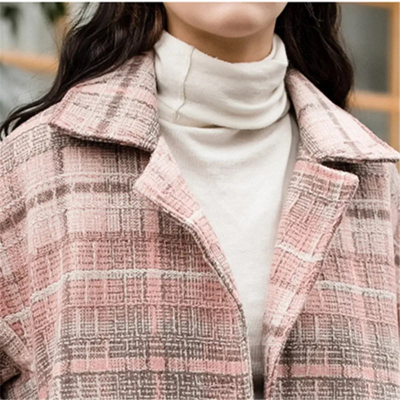 

Wool blend Winter Coat Women Vintage Plaid Single Breasted Long Coats Thick Warm Overcoat Loose Plus size Woolen coat Female