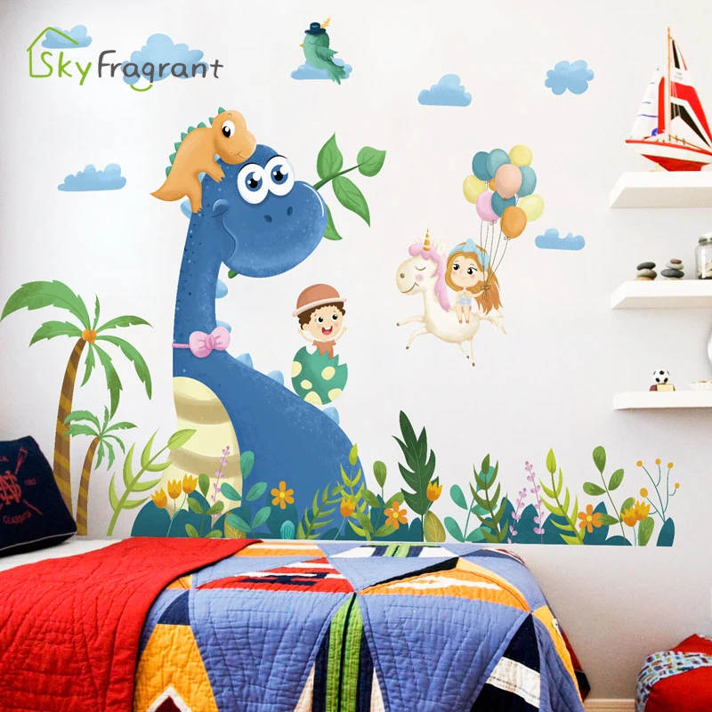 Creative Cartoon Dinosaur Wall Stickers Boys Room Decoration Self-adhesive Bedroom Decor Home For Kids Rooms | Дом и сад