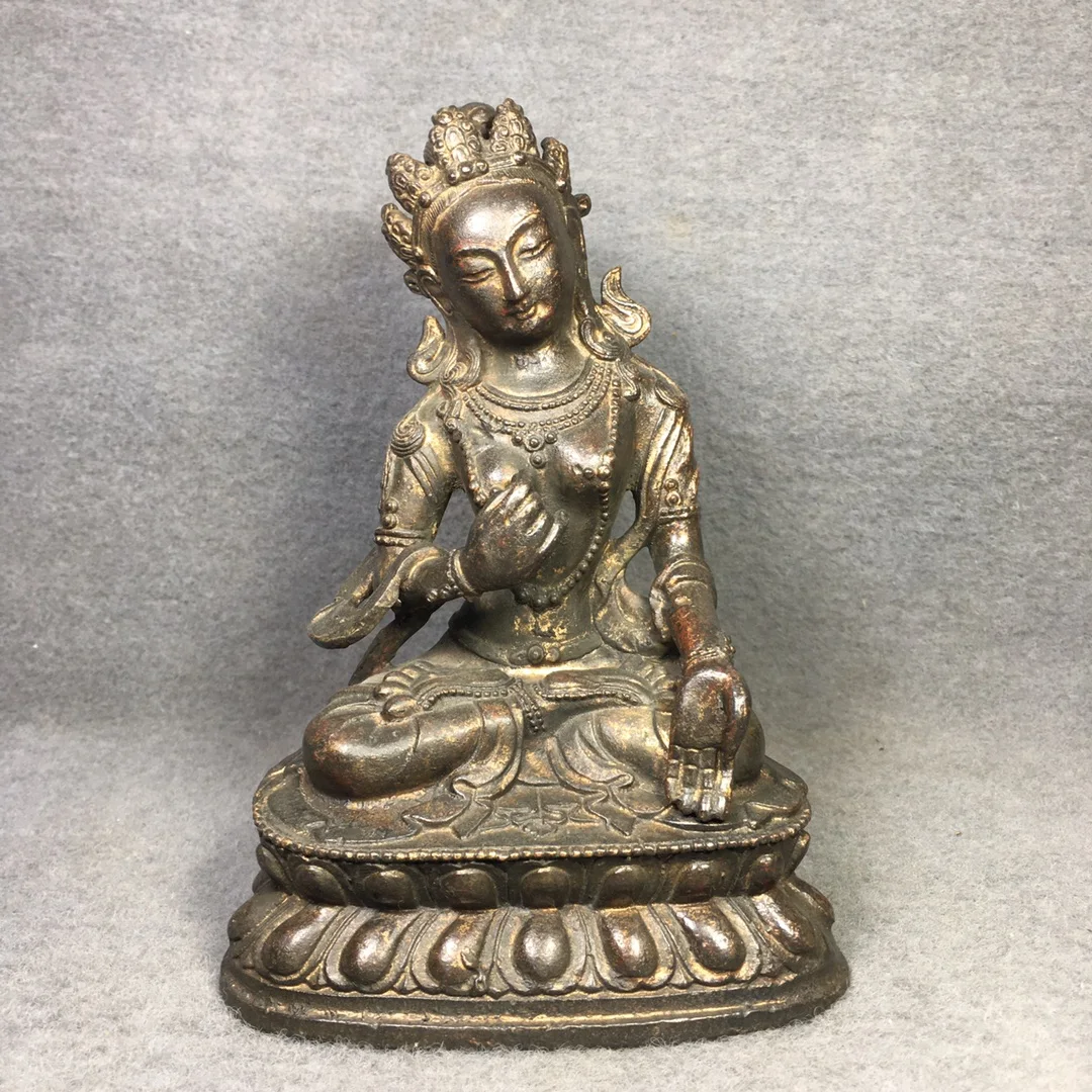 

Home Decor 7" Tibet Buddhism Old Bronze Cinnabar White Tara Buddha statue Avalokitesvara Amitabha statue Enshrine the Buddha