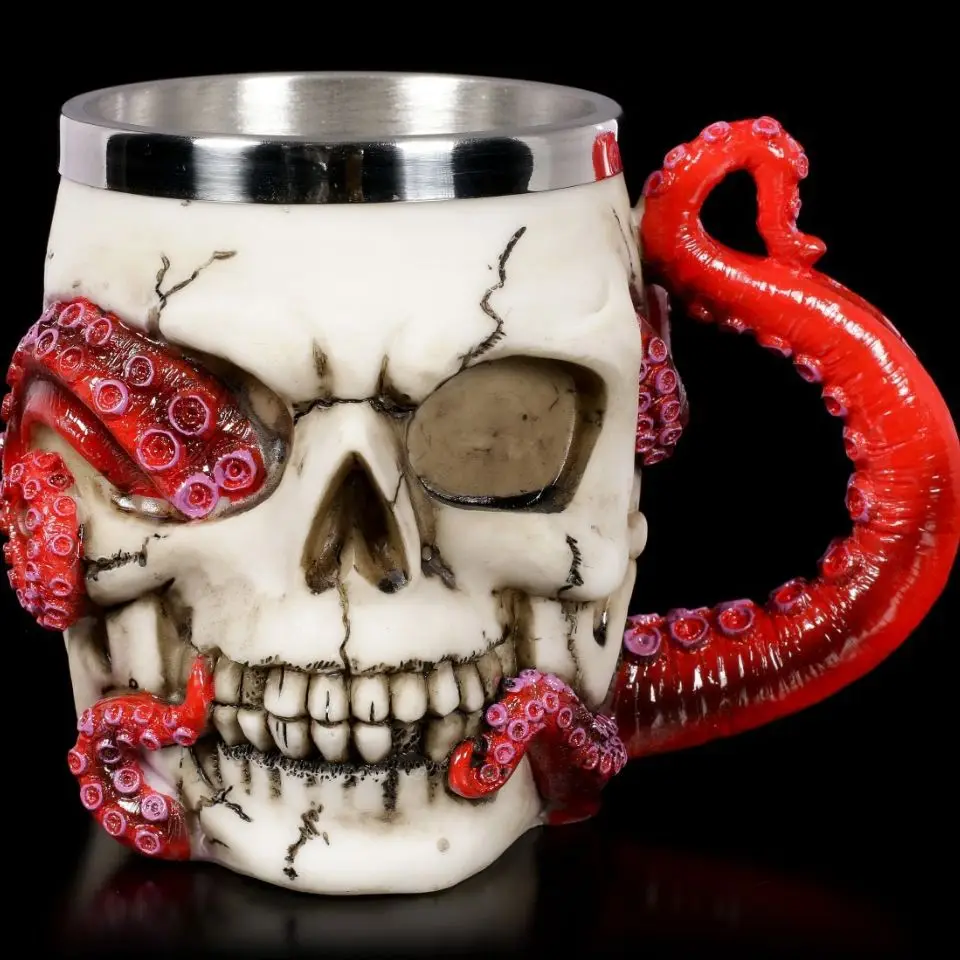 

3D Gothic Beer Mugs Devoured Octopus Skull Tankard Stainless Steel Inner Tea Coffee Mugs and Cups Halloween Christmas Gift