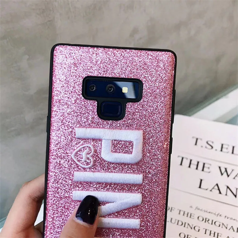 Розовый Блестящий чехол с вышивкой для Samsung Galaxy S10 S9 S8 PLUS Note9 8 мягкий из ТПУ