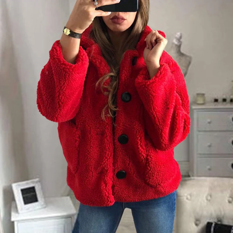 UZZDSS пальто на молнии спереди с плюшевым накладным карманом однотонная верхняя