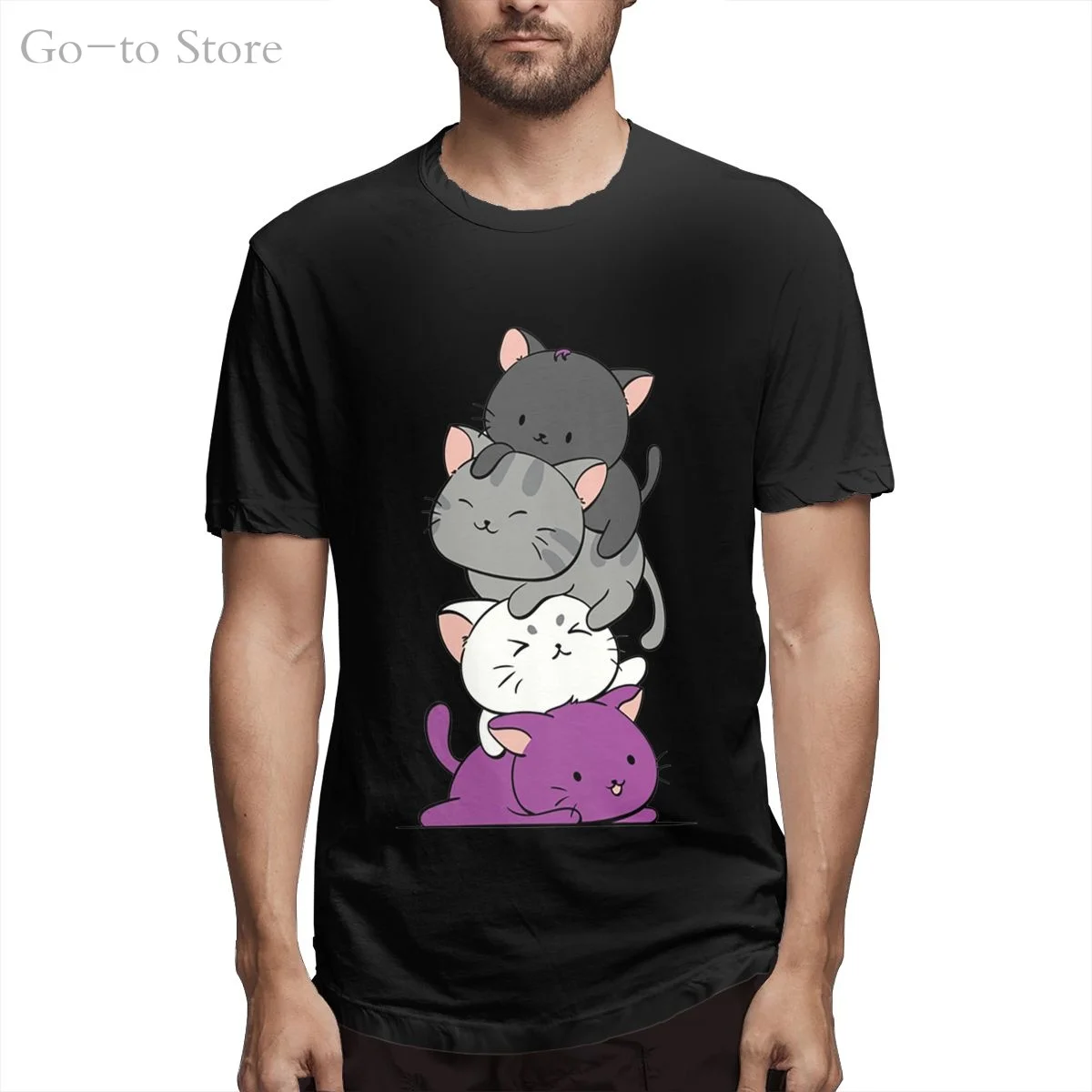 

Kawaii Heap Cartoon Pride Flag Kitty Cool And Funny Short Sleeved Casual Fashion Cotton T-shirt Tee Shirts