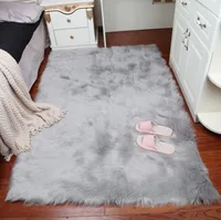 Gray Shaggy Silky Plush Carpet Faux Fur Rug Bedside Rugs Rectangle Soft Faux Sheepskin Fur Area Rugs Bedroom Floor Mat/Rug