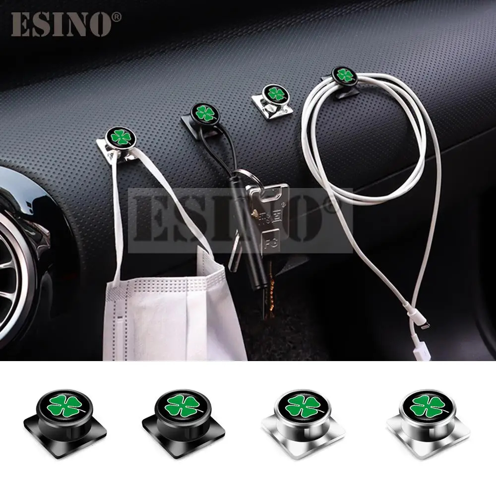 

4 x Car Styling Universal Quadrifoglio Metal Hooks Auto Hanging Bag Holder Home Wall Ornaments Decor Creative Mini Bling Hooks