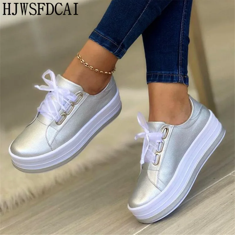

HJWSFDCAI 36-43 Women's Sneakers 2022 New Round Toe Ladies Casual Shoes Platform Sport Shoes Female Running Walking Flat Shoes