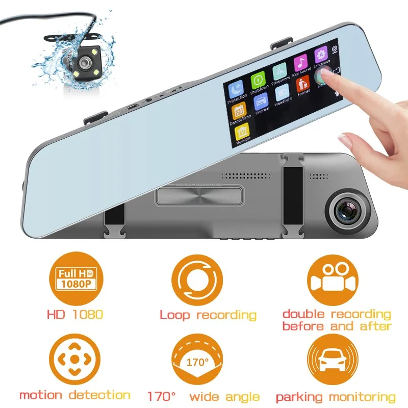 $232.85 Dual Lens Touch screen Car Camera DVR Rearview Mirror Dash Cam Cars DVRs Recorder Video Registrator FHD 1080P Night Camcorder