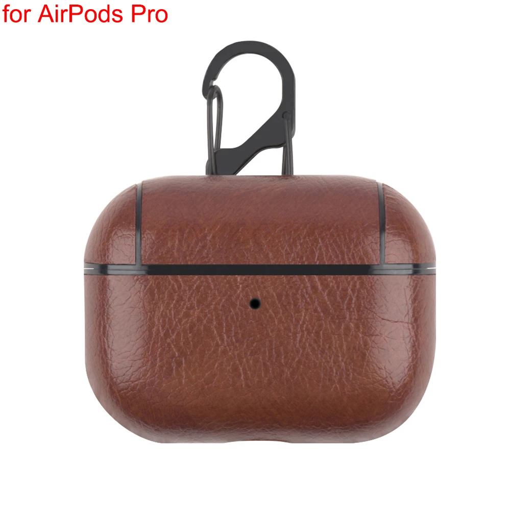 PU Dark Brown Bluetooth наушники кожаный чехол для Apple AirPods 1 2 Pro ткань анти-потеря противоударный чехол PU кожа для Air Pods 3 с крючком - Цвет: PU Dark Brown