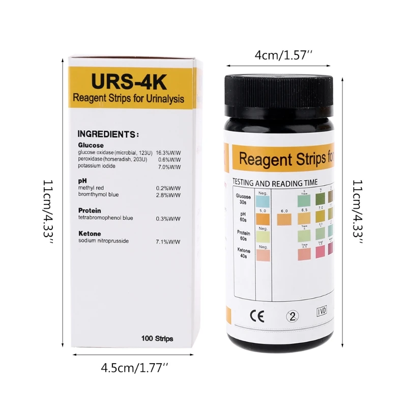 

100 Strips URS-4K Glucose pH Protein Ketone Urine Test Paper Strip with Anti-VC 63HA