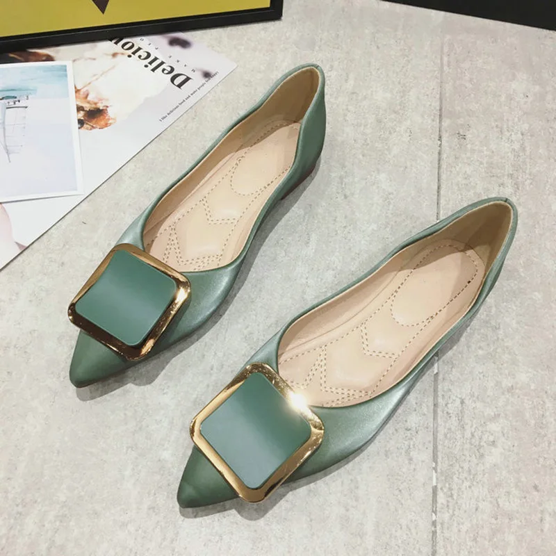 

Women Shoes Fashion Spring Pointy Toe Flat Shoe Apricot Lightweight Ladies Lazy Loafers Square Buckle Casual Female Footwear