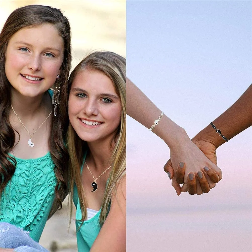 Tai Chi Yin Yang Couple Bracelets Necklaces Set Alloy Pendant Adjustable Braid Chain Bracelet Matching Lover | Украшения и