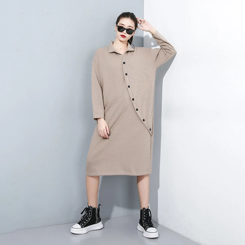 CHICEVER осеннее трикотажное платье женское с v-образным вырезом и длинными рукавами