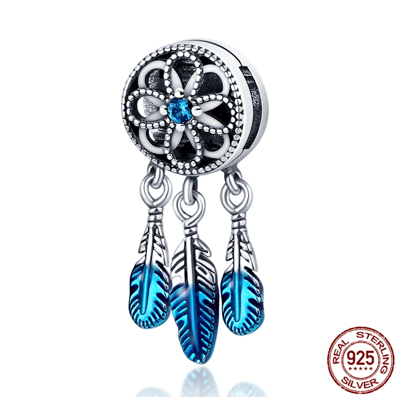 

HOT SALE 100% Sterling Silver 925 New 2021Blue Dream Catcher Charms Fit Original Pandora Bracelet For Women Jewelry Gift