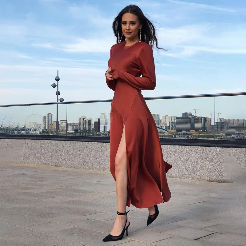 

2022 spring and summer new style elegant temperament commuter solid color high waist split skirt women's clothing