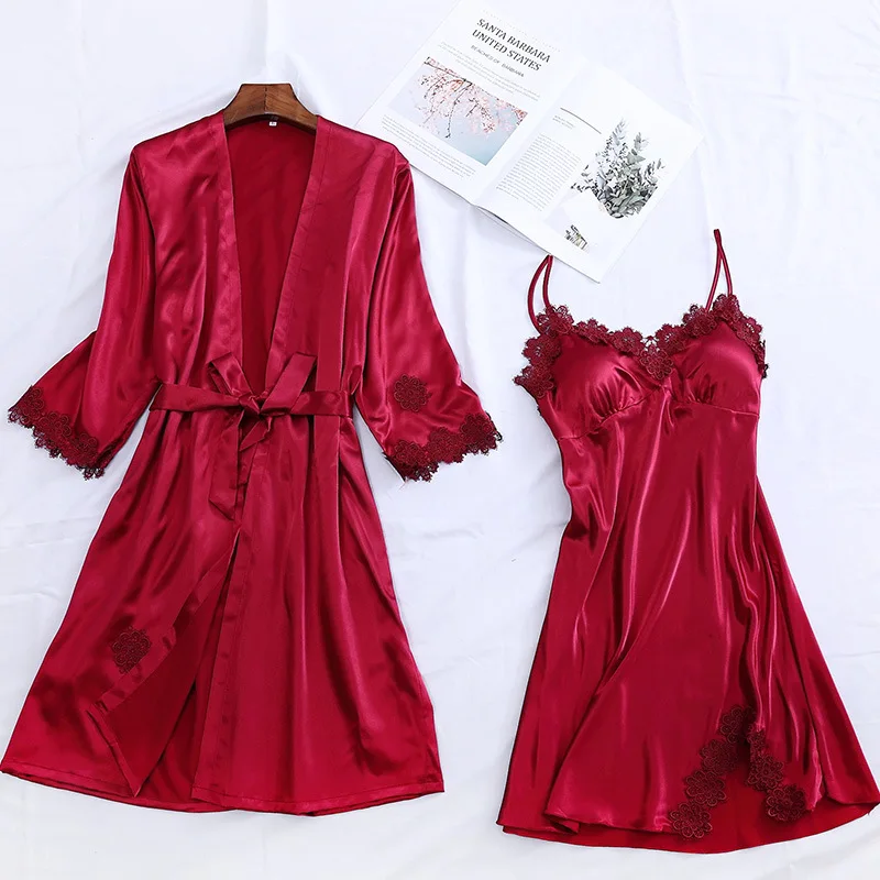 

Wedding Robe Satin Kimono Bathrobe Gown Female Sexy Nighty&Robe Suit Silky Sleepwear Intimate Lingerie 2PCS Bride Bridesmaid