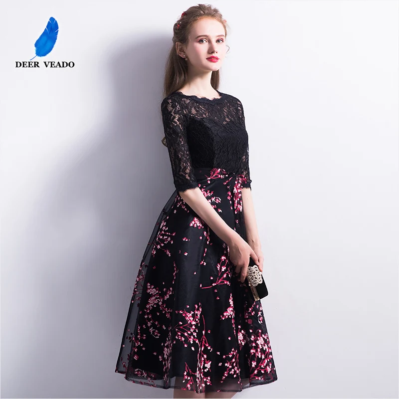 DEERVEADO Robe De Soiree Новое поступление короткое Кружевное Вечернее Платье С официальное с короткими рукавами платье вечернее платье YM308