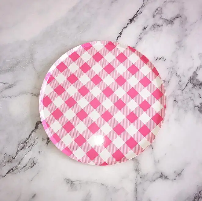 

Lattice Pink Color Paper Plates Disposable Tableware Set Supplies Fiesta Home Decor Birthday Wedding Picnic Eco-friendly Kit