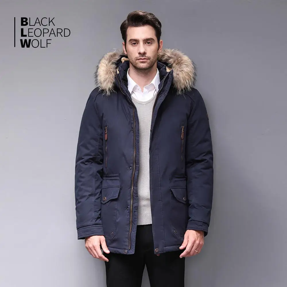 Мужская куртка с мехом Blackleopardwolf толстая парка отстегивающаяся Роскошная верхняя