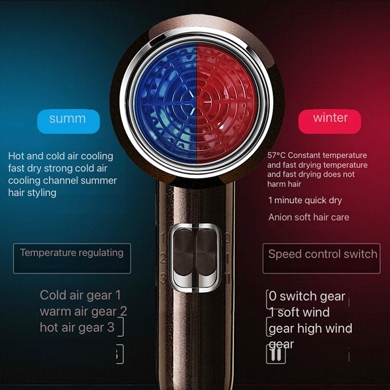Профессиональный фен для волос Быстросохнущий аппарат с горячим и холодным