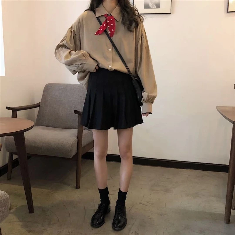 

2020 New Arrivals Summer Women Blouse Shirt Chiffon Puff Sleeved Single Breasted with Tie Blusas Sweet Tunic