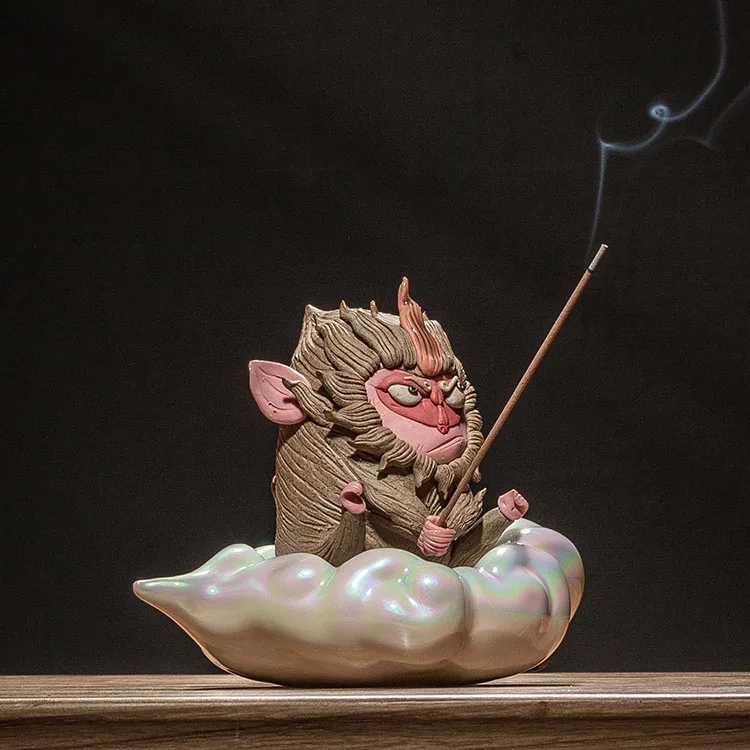 

Lucky Original Sun Wukong Monkey Incense Ceramics Incense Burner Animals Incense Holder Mini Sandalwood Censer Craft Home Decors