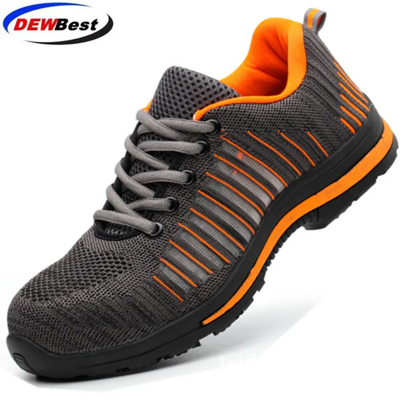 DEWBest new breathable and comfortable flying woven safety labor insurance shoes hiking shoes sports shoes protective shoes - Цвет: SAFETY SHOES