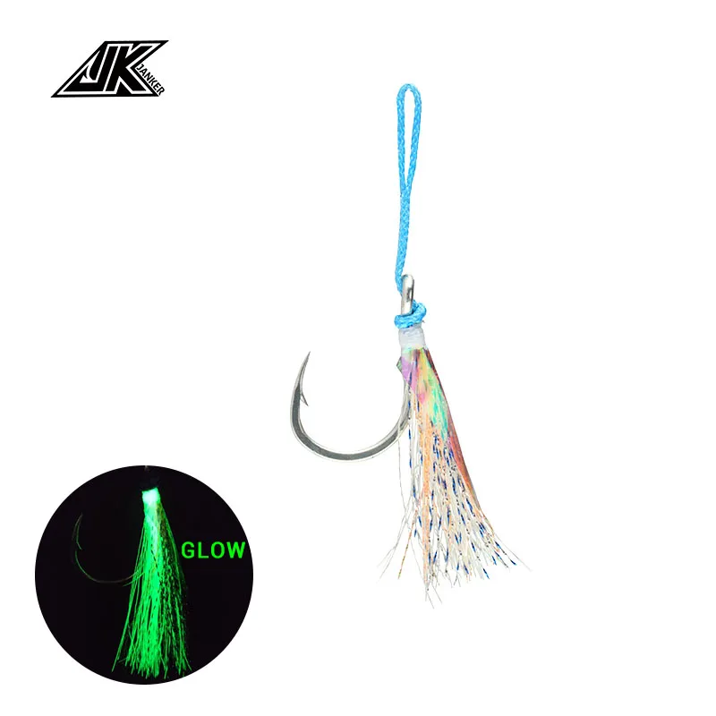 

JK 3 Sets/Pack PAS-L Luminous Fishhook 4X 1/0-11/0 Power Single Assist Hook Set High Carbon Steel Sea Fishing Heavy Jigging Hook