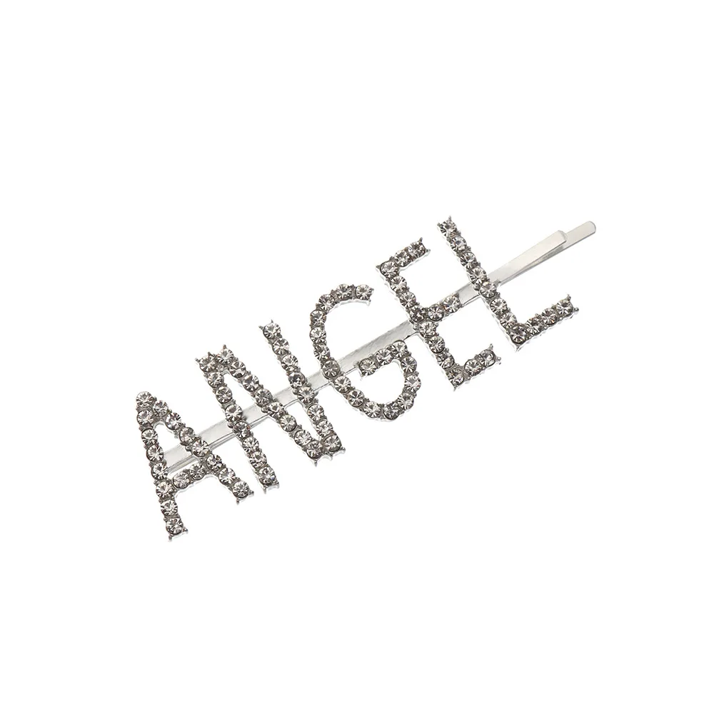 Silver ANGEL 1 шт. Горячая Мода письмо шпилька уникальные яркие стразы кристаллы заколки для волос слова заколка женские аксессуары для украшений для волос - Цвет: Silver ANGEL