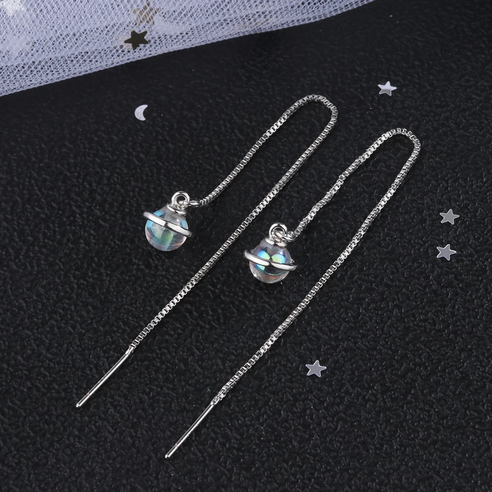 

Todorova Luxury Moonstone Planet Long Tassel Drop Earrings for Women Wedding Party Jewelry Gift