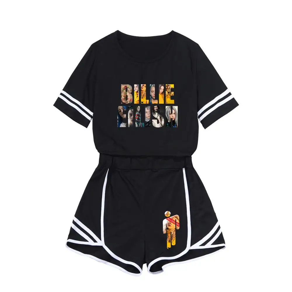 2020 Billie Eilish Женский комплект из двух предметов повседневный летний топ с коротким