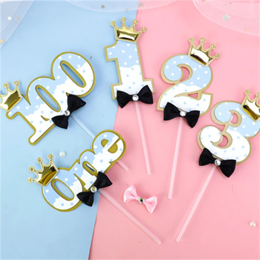 

New Diamond Happy Birthday Cake Topper Blue Pink Baby 100 days 1 2 3 Birthday Cake Topper Baby Shower Party Cake Decorations