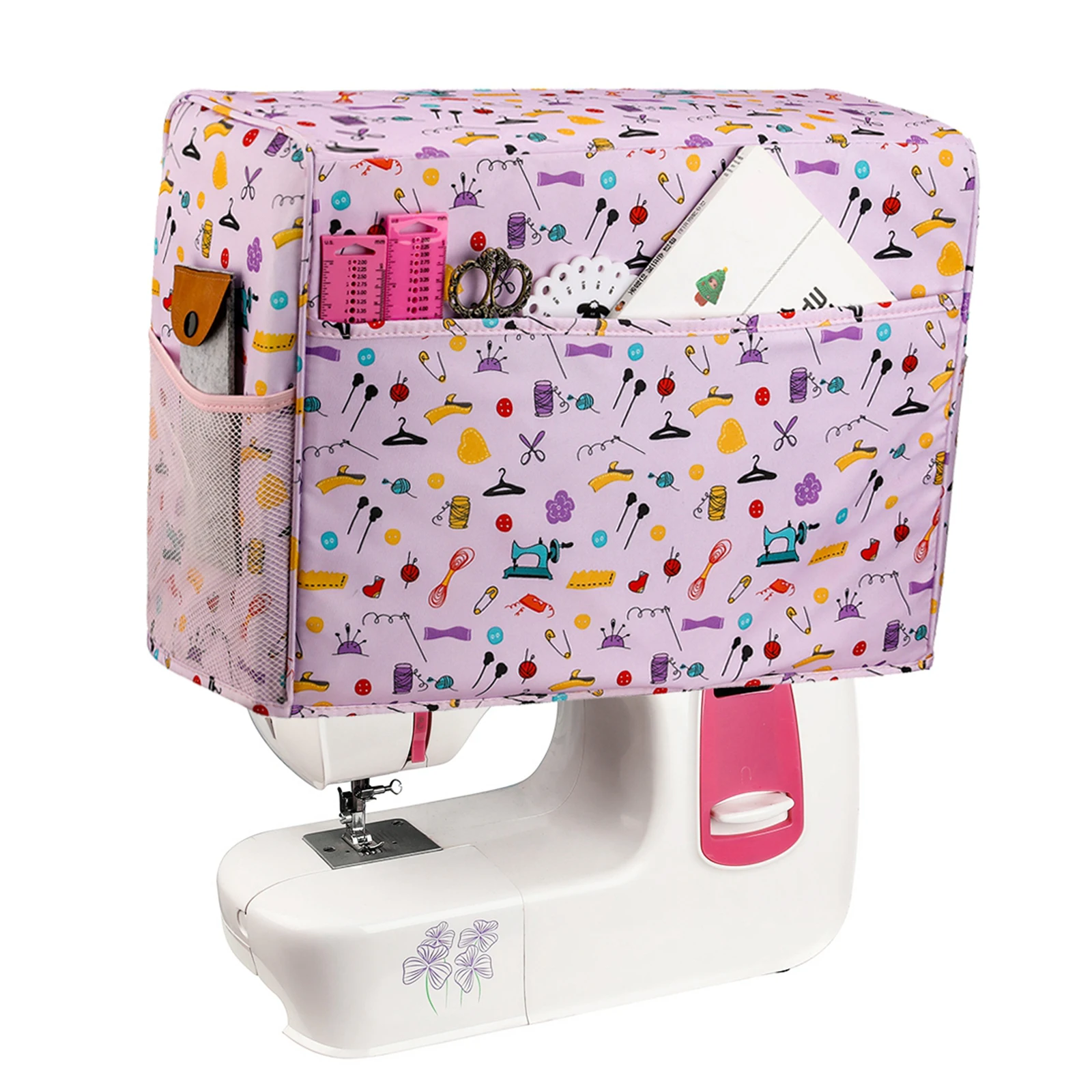 

Quilted Sewing Machine Dust Cover with Storage Pockets for Most Singer Brother