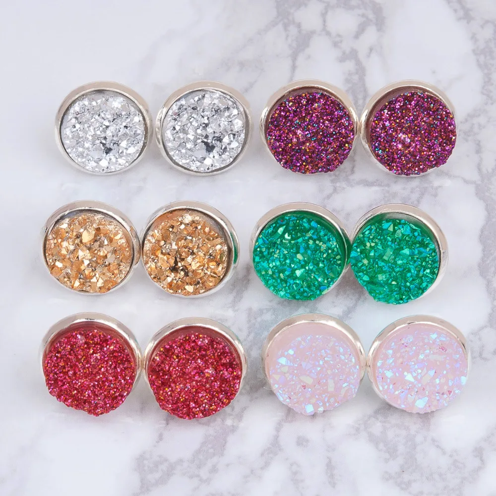 

Handmade Drusy Resin Dome Seals Cabochon Round Earrings Fashion Trendy Woman Jewelry 16x14mm 1Pair