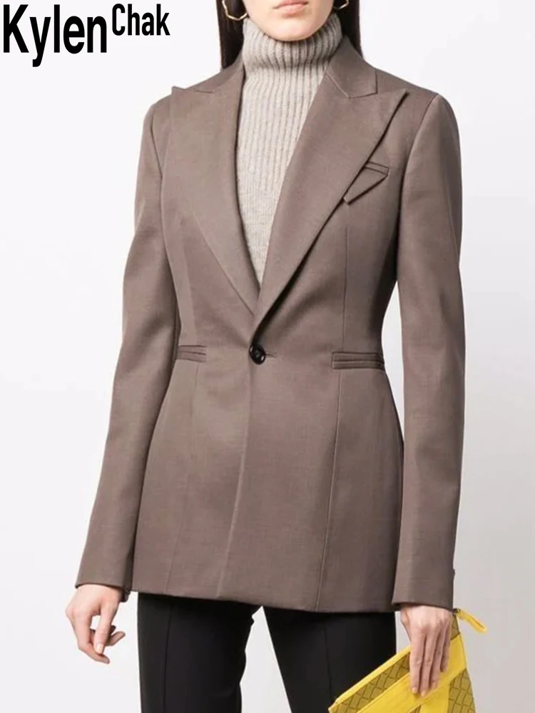 

Vintage Brown Slim Fit Stitching Wool Blazer Three-Dimensional Cut All-match One Button Suit Fall/Winter 2021 Women's Clothing