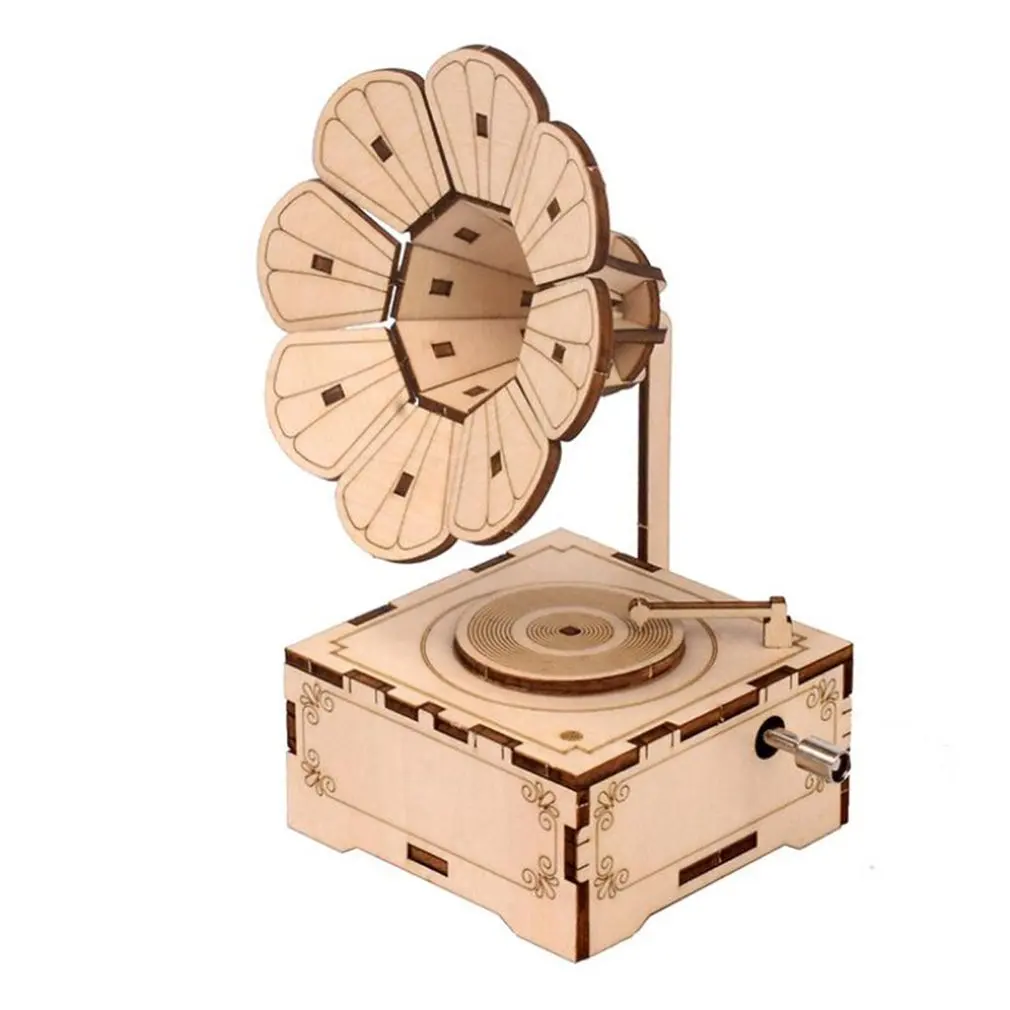 

DIY Wooden Music Gramophone Sounding Music Box Wooden Creative Handmade Assembling Toy Children's Gift