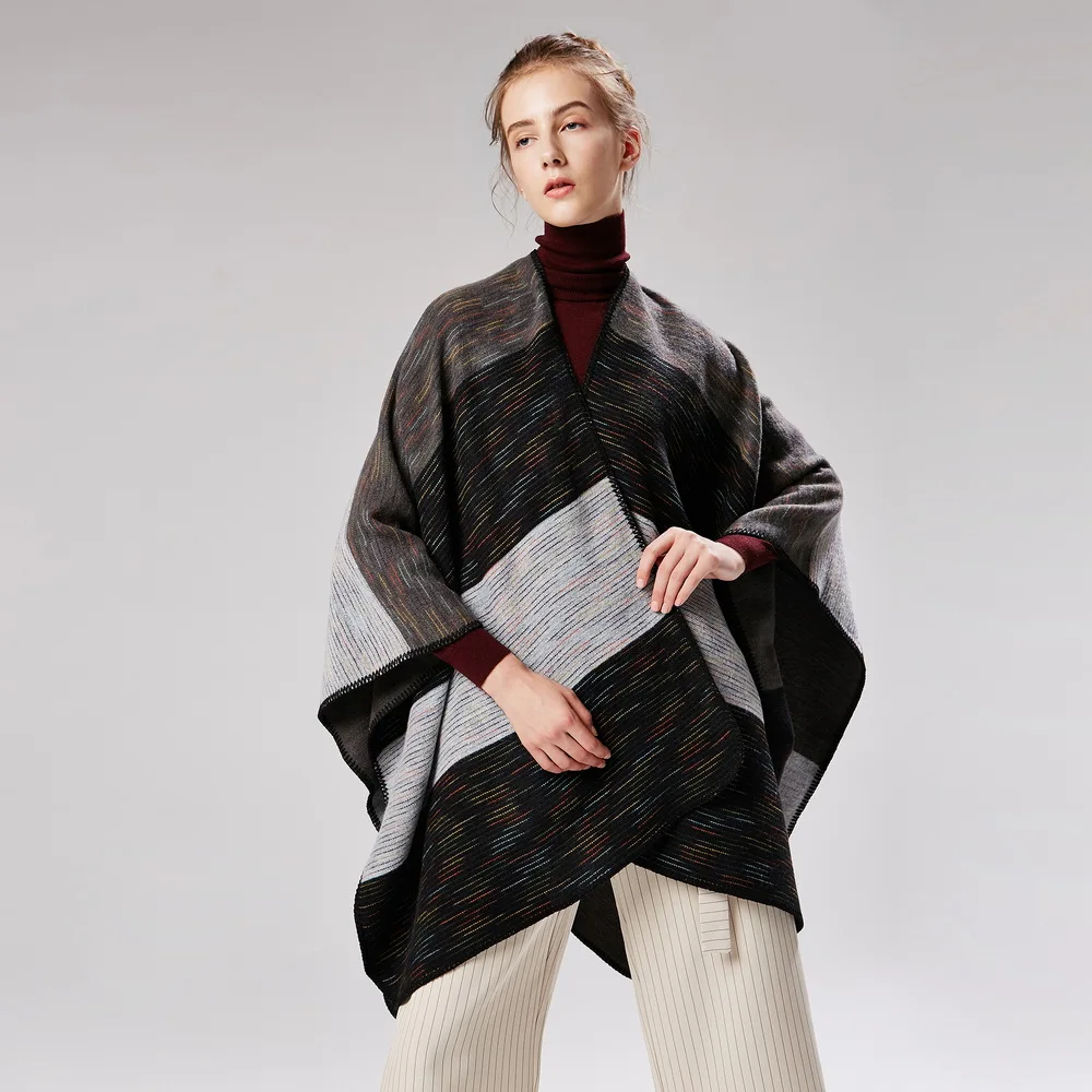 

Европейский и американский шарф женский модный утолщенный осенне-зимний Радужный кашемировый шарф в широкую полоску накидка