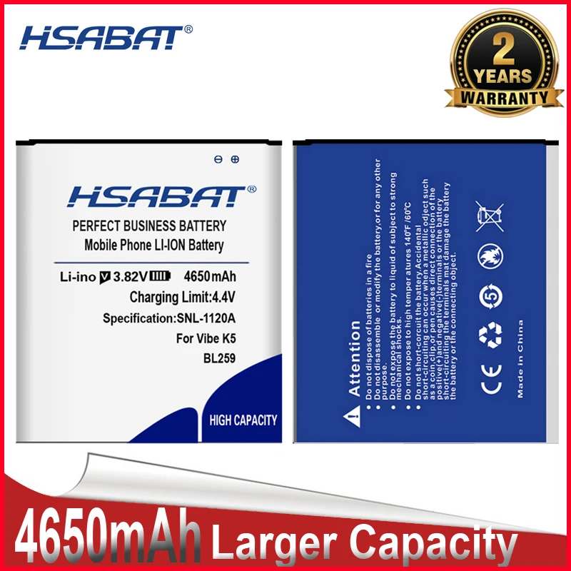 Аккумулятор HSABAT 4650 мАч BL259 для Lenovo vibe k5 plus K32C36 K32C30 Lemon 3 3S Vibe K5 A6020a40 A6020 A40 A 6020a40 |